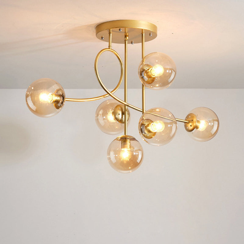 Sphère nordique contemporaine en fer et verre avec lustre à 6 lumières pour chambre 