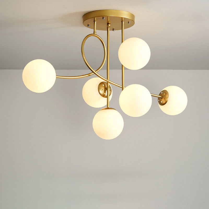 Sphère nordique contemporaine en fer et verre avec lustre à 6 lumières pour chambre 