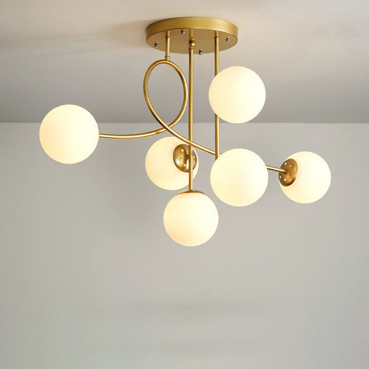 Sphère nordique contemporaine en fer et verre avec lustre à 6 lumières pour chambre 