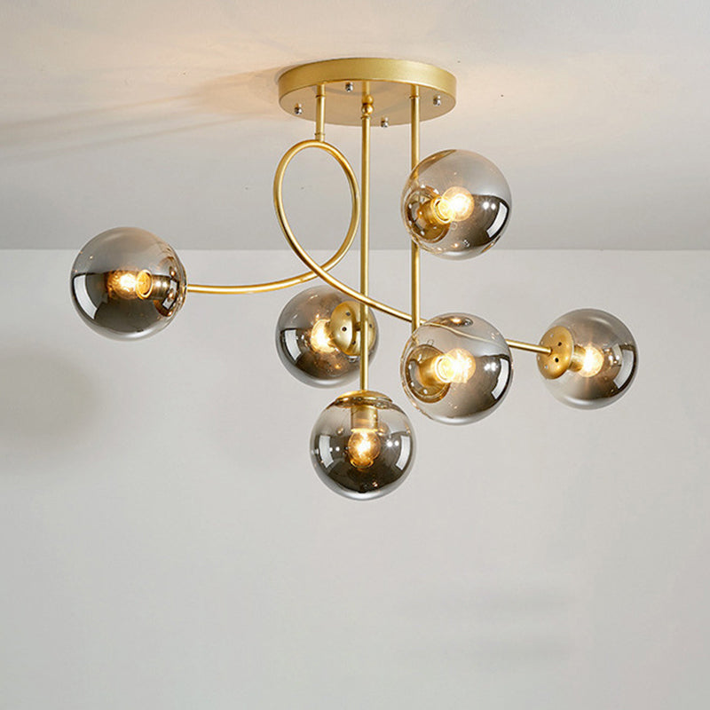 Sphère nordique contemporaine en fer et verre avec lustre à 6 lumières pour chambre 