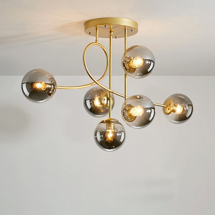 Sphère nordique contemporaine en fer et verre avec lustre à 6 lumières pour chambre 