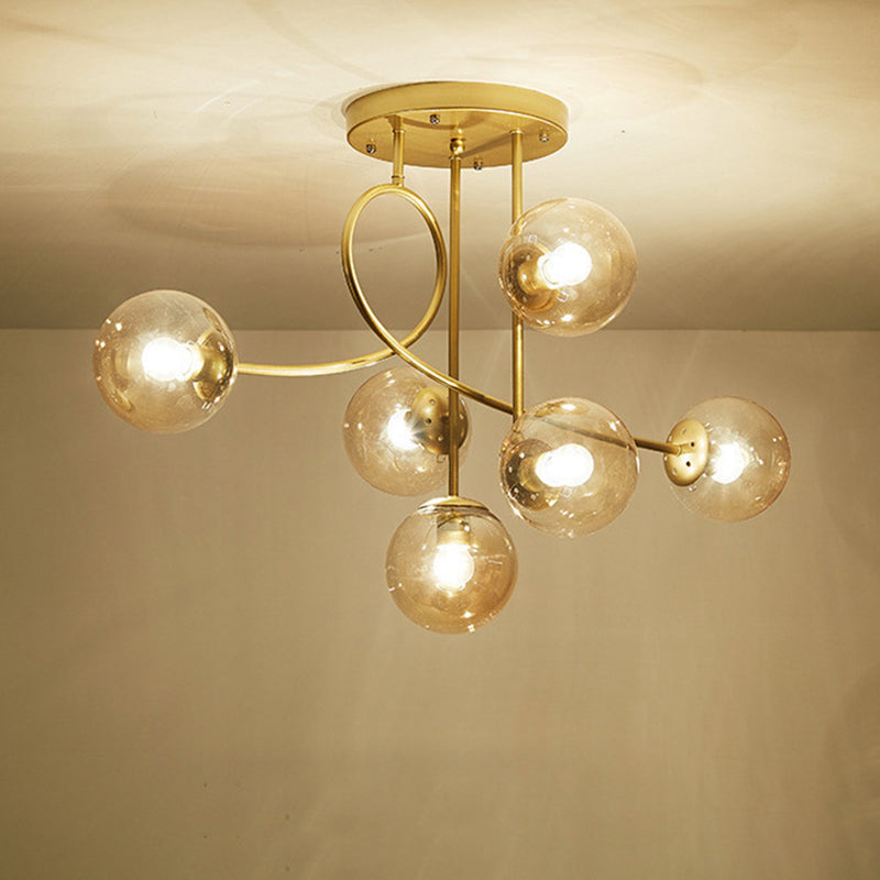 Sphère nordique contemporaine en fer et verre avec lustre à 6 lumières pour chambre 