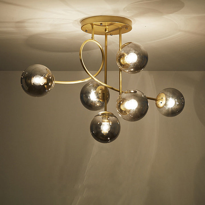 Sphère nordique contemporaine en fer et verre avec lustre à 6 lumières pour chambre 