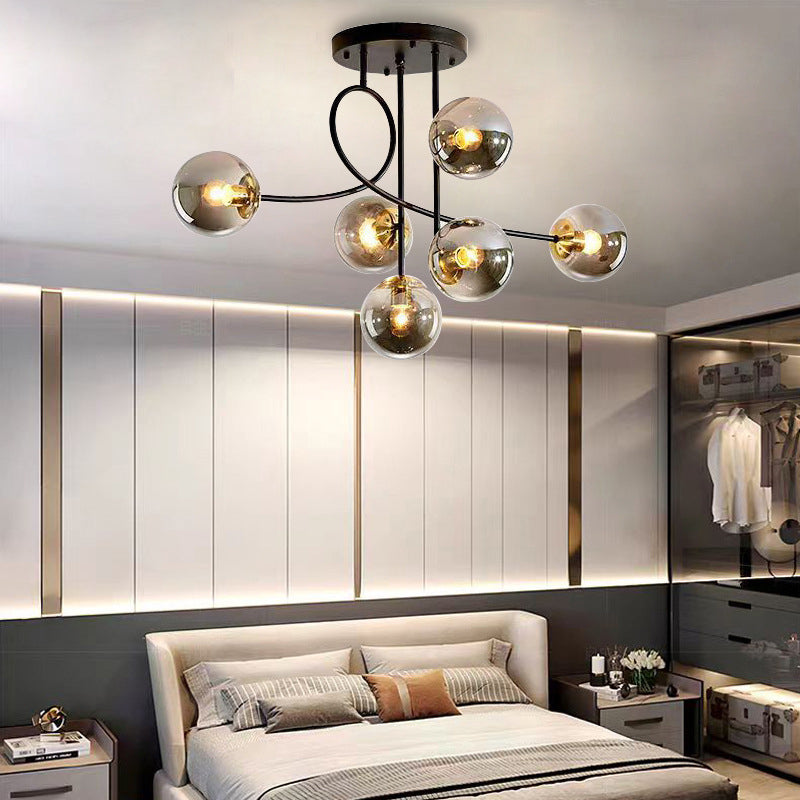 Sphère nordique contemporaine en fer et verre avec lustre à 6 lumières pour chambre 