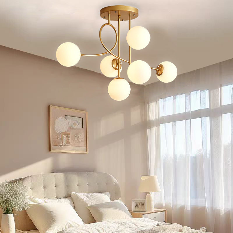 Sphère nordique contemporaine en fer et verre avec lustre à 6 lumières pour chambre 