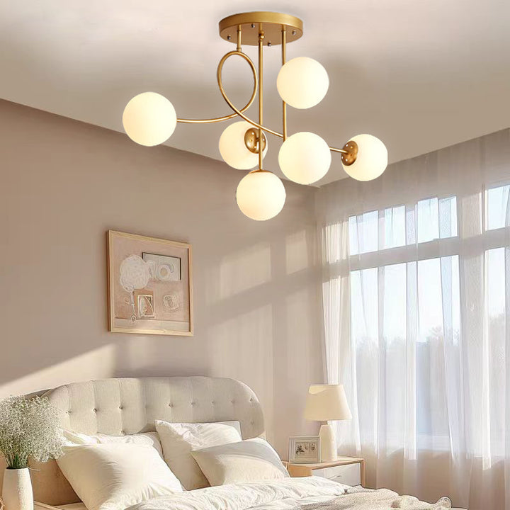 Sphère nordique contemporaine en fer et verre avec lustre à 6 lumières pour chambre 
