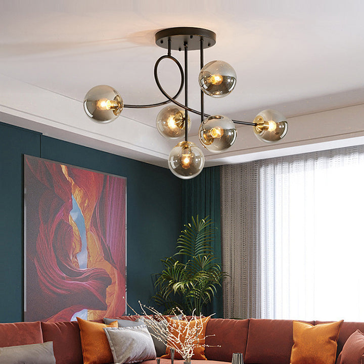 Sphère nordique contemporaine en fer et verre avec lustre à 6 lumières pour chambre 