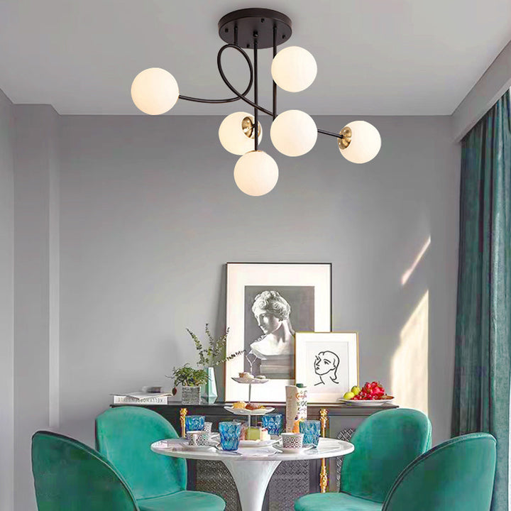 Sphère nordique contemporaine en fer et verre avec lustre à 6 lumières pour chambre 