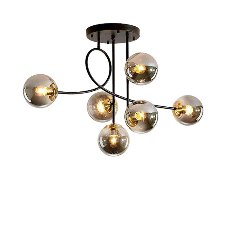 Sphère nordique contemporaine en fer et verre avec lustre à 6 lumières pour chambre 