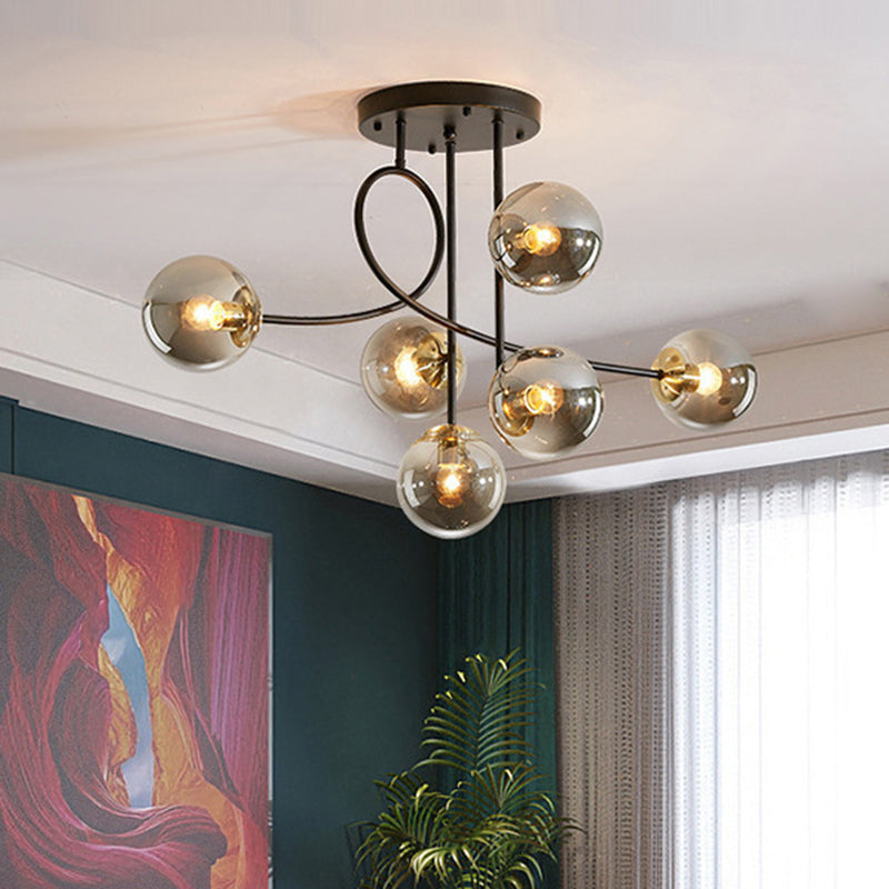 Sphère nordique contemporaine en fer et verre avec lustre à 6 lumières pour chambre 
