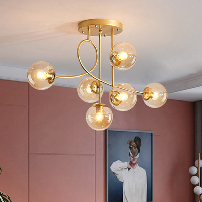 Sphère nordique contemporaine en fer et verre avec lustre à 6 lumières pour chambre 