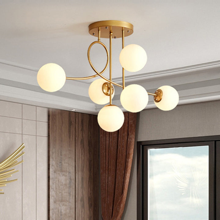 Sphère nordique contemporaine en fer et verre avec lustre à 6 lumières pour chambre 