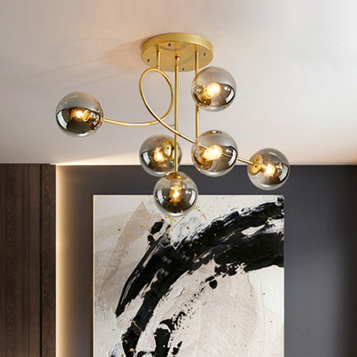 Sphère nordique contemporaine en fer et verre avec lustre à 6 lumières pour chambre 