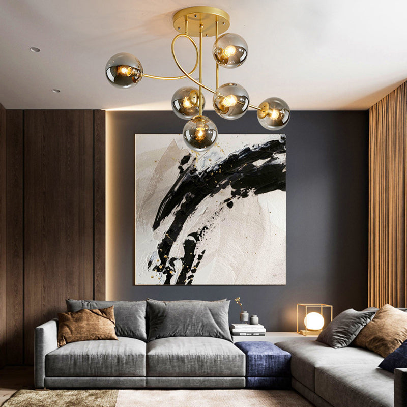 Sphère nordique contemporaine en fer et verre avec lustre à 6 lumières pour chambre 