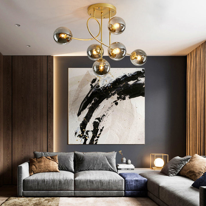 Sphère nordique contemporaine en fer et verre avec lustre à 6 lumières pour chambre 