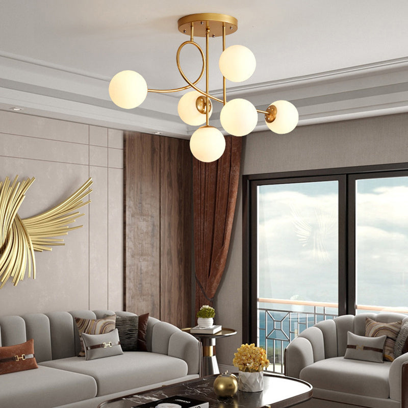 Sphère nordique contemporaine en fer et verre avec lustre à 6 lumières pour chambre 