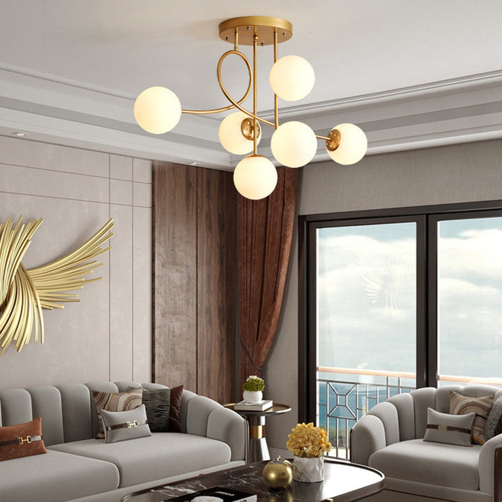 Sphère nordique contemporaine en fer et verre avec lustre à 6 lumières pour chambre 