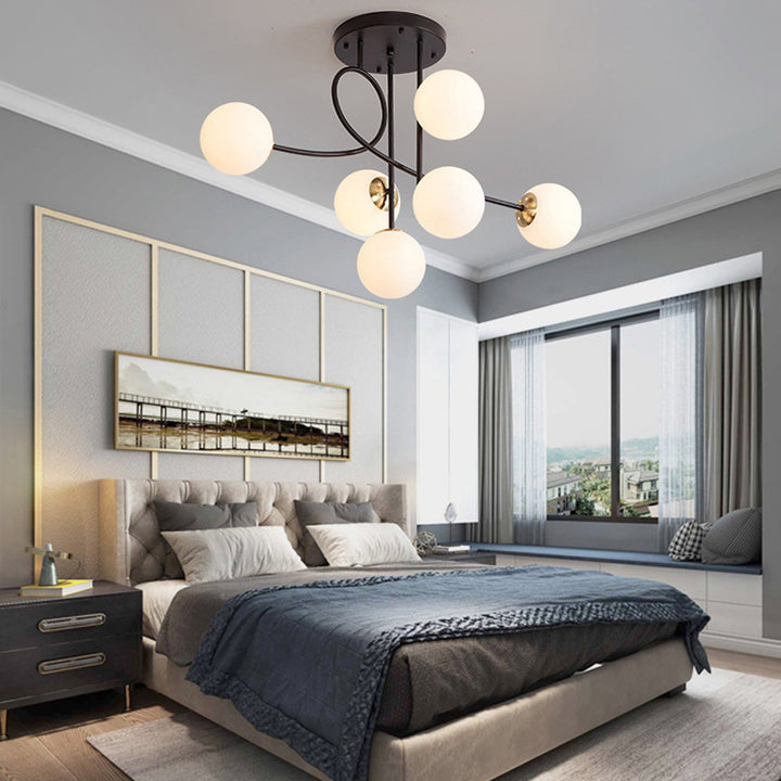 Sphère nordique contemporaine en fer et verre avec lustre à 6 lumières pour chambre 