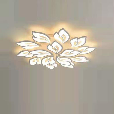 Contemporary Nordic Petal Iron Acrylic LED Semi-Flush Mount Ceiling Light For Living Room