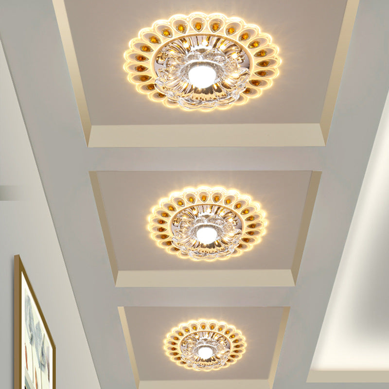 Plafonnier LED en acier inoxydable acrylique en verre cristal rond créatif contemporain pour couloir 