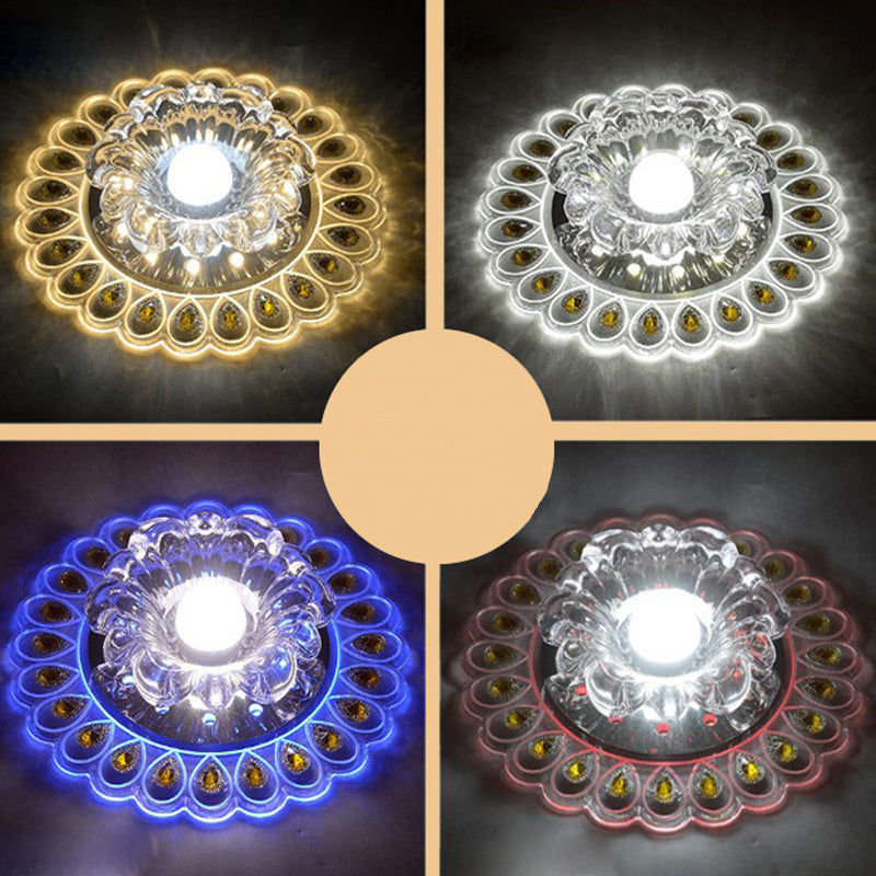 Plafonnier LED en acier inoxydable acrylique en verre cristal rond créatif contemporain pour couloir 