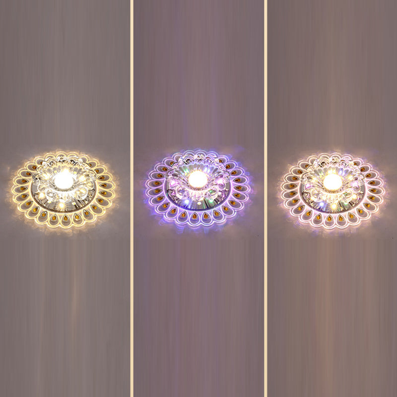Plafonnier LED en acier inoxydable acrylique en verre cristal rond créatif contemporain pour couloir 
