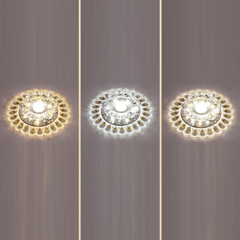 Plafonnier LED en acier inoxydable acrylique en verre cristal rond créatif contemporain pour couloir 