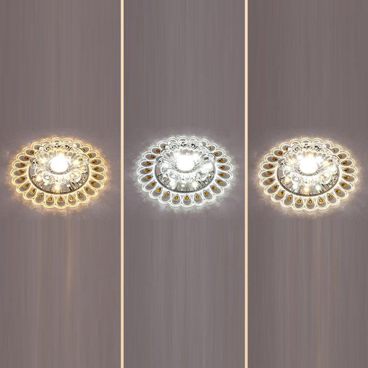 Plafonnier LED en acier inoxydable acrylique en verre cristal rond créatif contemporain pour couloir 