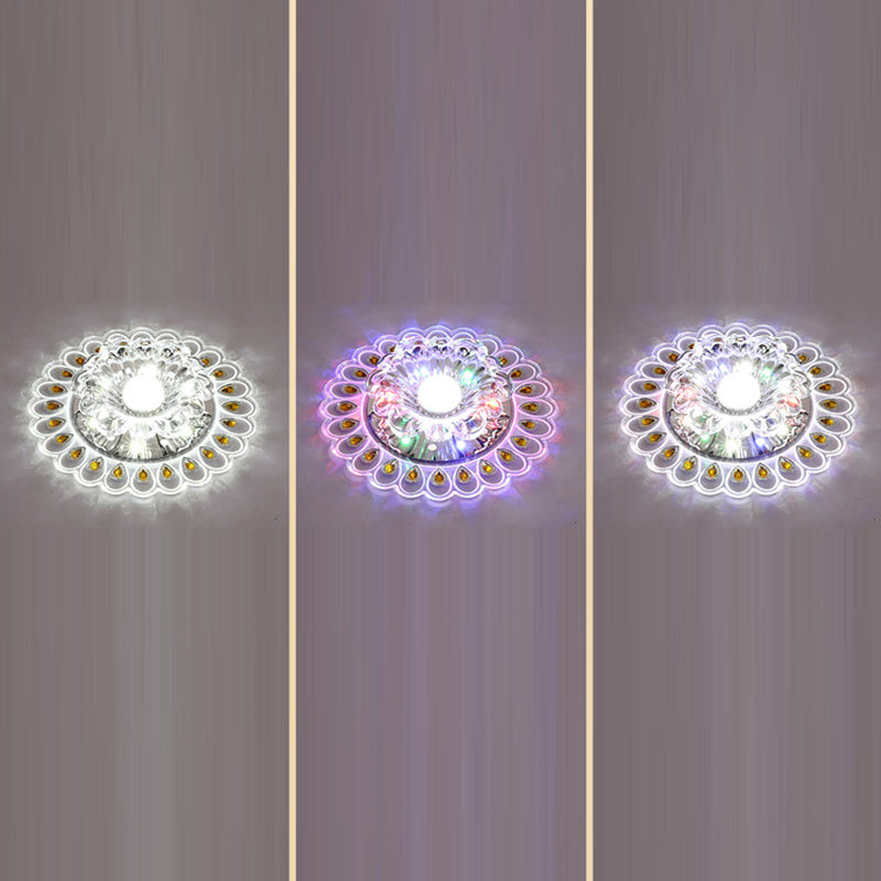 Plafonnier LED en acier inoxydable acrylique en verre cristal rond créatif contemporain pour couloir 
