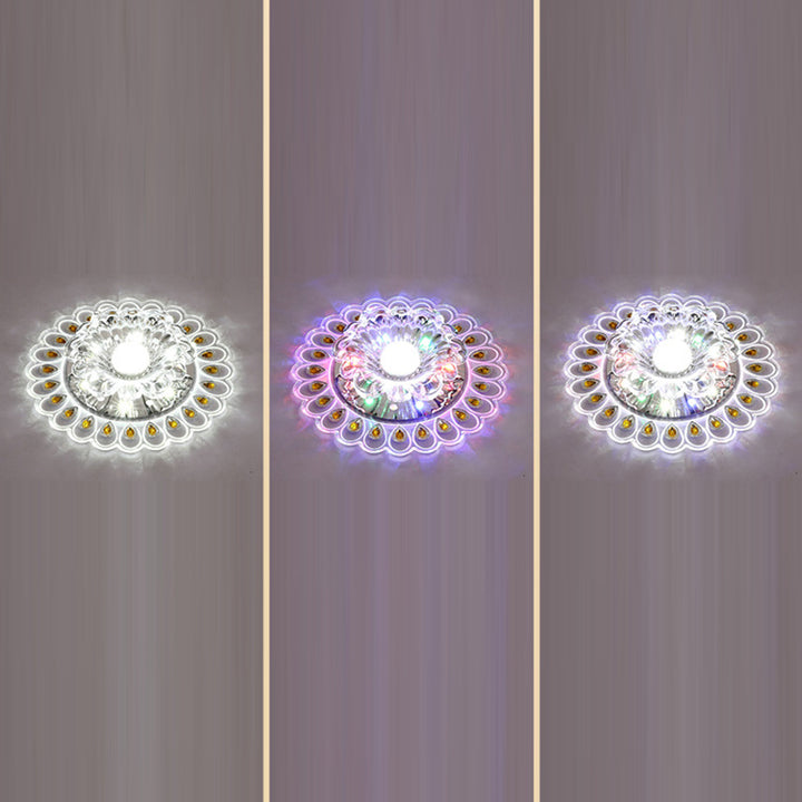 Plafonnier LED en acier inoxydable acrylique en verre cristal rond créatif contemporain pour couloir 