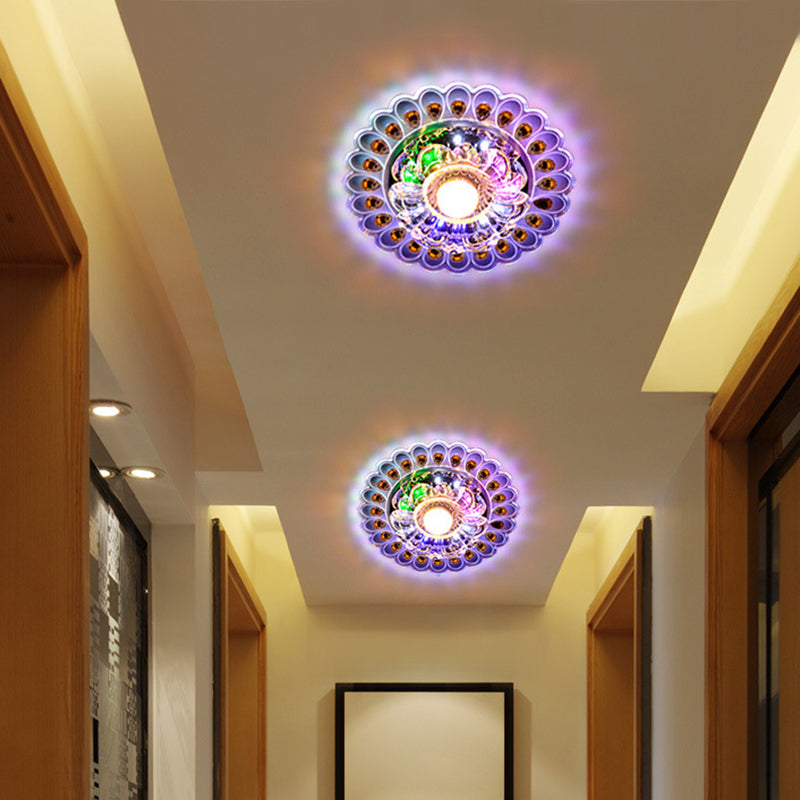 Plafonnier LED en acier inoxydable acrylique en verre cristal rond créatif contemporain pour couloir 