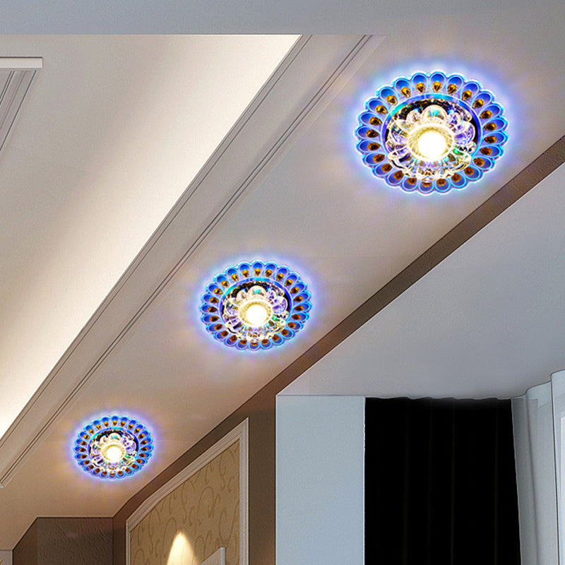 Plafonnier LED en acier inoxydable acrylique en verre cristal rond créatif contemporain pour couloir 