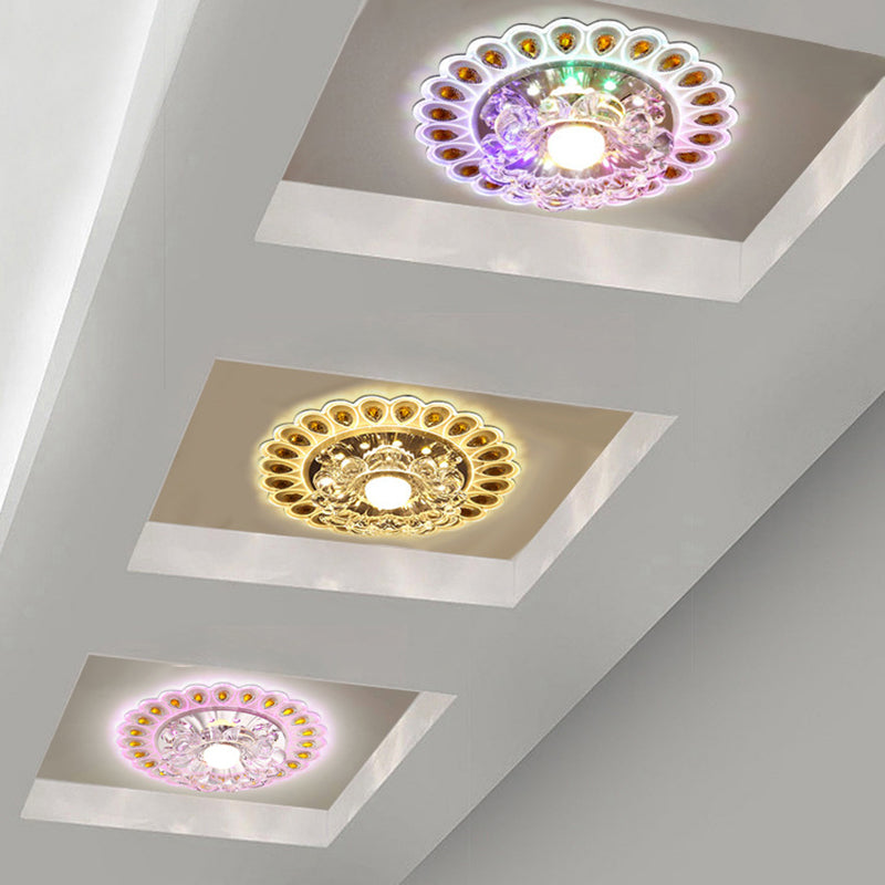 Plafonnier LED en acier inoxydable acrylique en verre cristal rond créatif contemporain pour couloir 