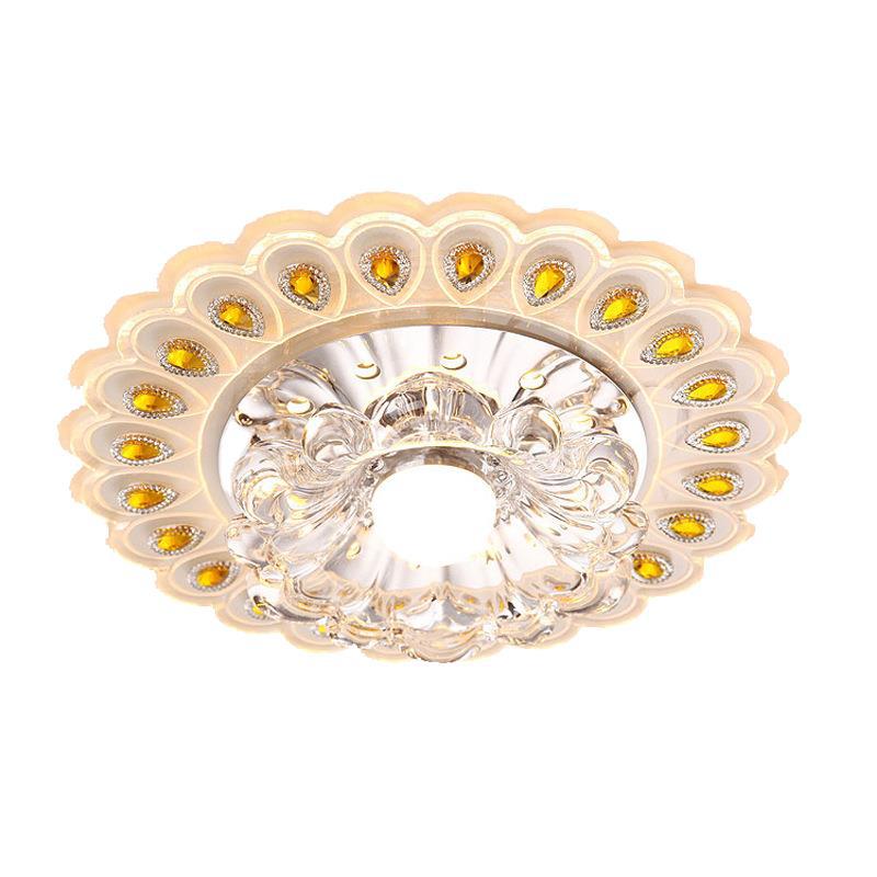 Plafonnier LED en acier inoxydable acrylique en verre cristal rond créatif contemporain pour couloir 