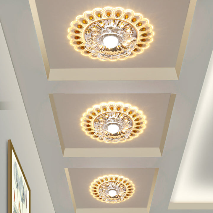 Plafonnier LED en acier inoxydable acrylique en verre cristal rond créatif contemporain pour couloir 