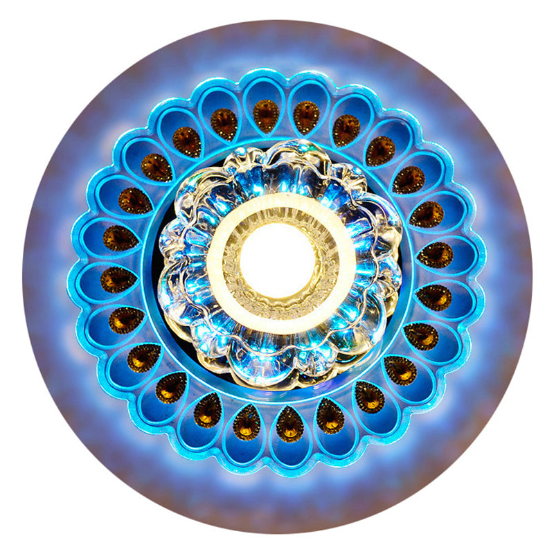 Plafonnier LED en acier inoxydable acrylique en verre cristal rond créatif contemporain pour couloir 