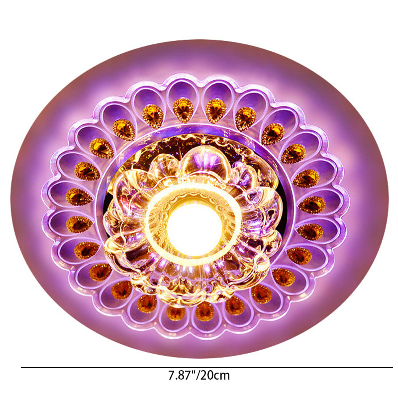 Plafonnier LED en acier inoxydable acrylique en verre cristal rond créatif contemporain pour couloir 