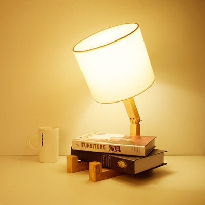 Zeitgenössische Kreative Humanoide Roboter Stoff Massivholz 1-Licht Tischlampe Für Schlafzimmer 