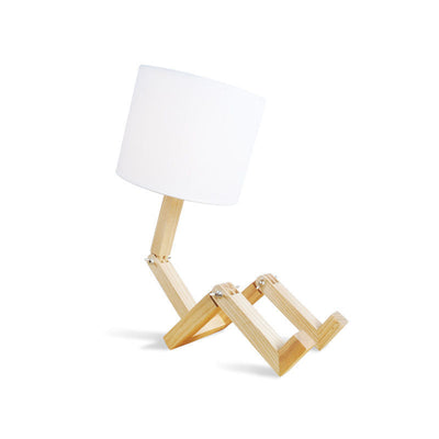 Zeitgenössische Kreative Humanoide Roboter Stoff Massivholz 1-Licht Tischlampe Für Schlafzimmer 