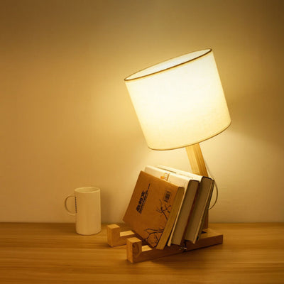 Zeitgenössische Kreative Humanoide Roboter Stoff Massivholz 1-Licht Tischlampe Für Schlafzimmer 