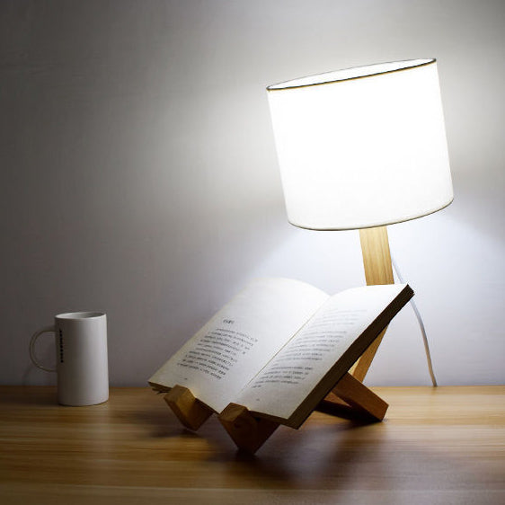 Zeitgenössische Kreative Humanoide Roboter Stoff Massivholz 1-Licht Tischlampe Für Schlafzimmer 
