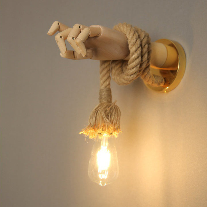 Lámpara Aplique de Pared de 1 Luz de Hierro Manual Mecánico Vintage Tradicional con Cuerda de Cáñamo y Madera Maciza Para Pasillo 