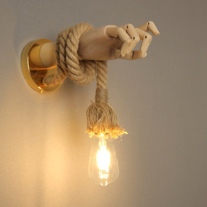 Lámpara Aplique de Pared de 1 Luz de Hierro Manual Mecánico Vintage Tradicional con Cuerda de Cáñamo y Madera Maciza Para Pasillo 