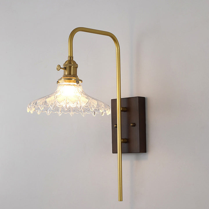 Applique murale contemporaine nordique en bois de caoutchouc et verre avec 1 lumière pour chambre 