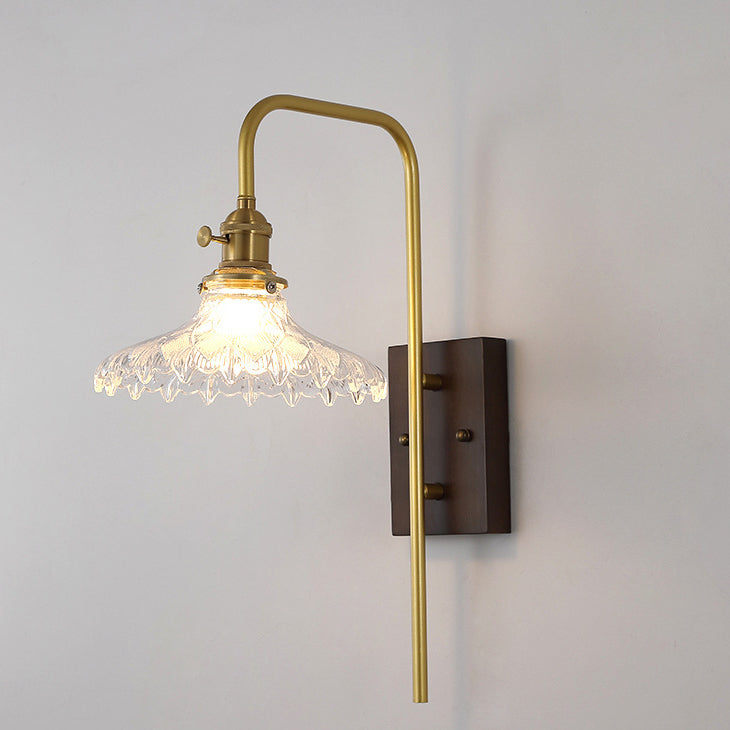 Contemporary Nordic Flying Saucer Rubberwood Iron Glass 1-Light Wall Sconce Lamp For Bedroom