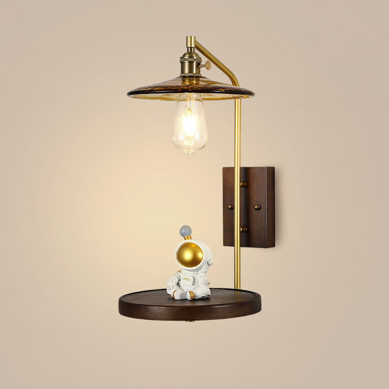 Applique murale contemporaine nordique en bois de caoutchouc et verre avec 1 lumière pour chambre 