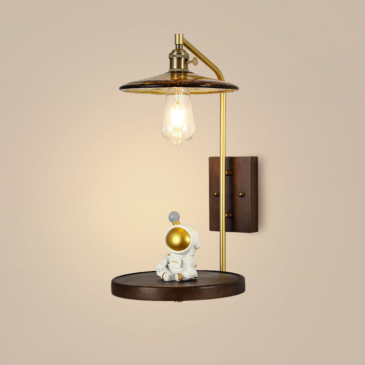 Applique murale contemporaine nordique en bois de caoutchouc et verre avec 1 lumière pour chambre 