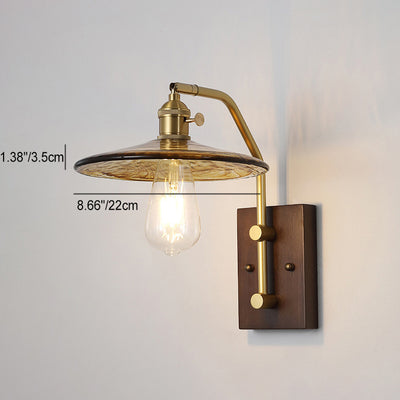 Contemporary Nordic Flying Saucer Rubberwood Iron Glass 1-Light Wall Sconce Lamp For Bedroom
