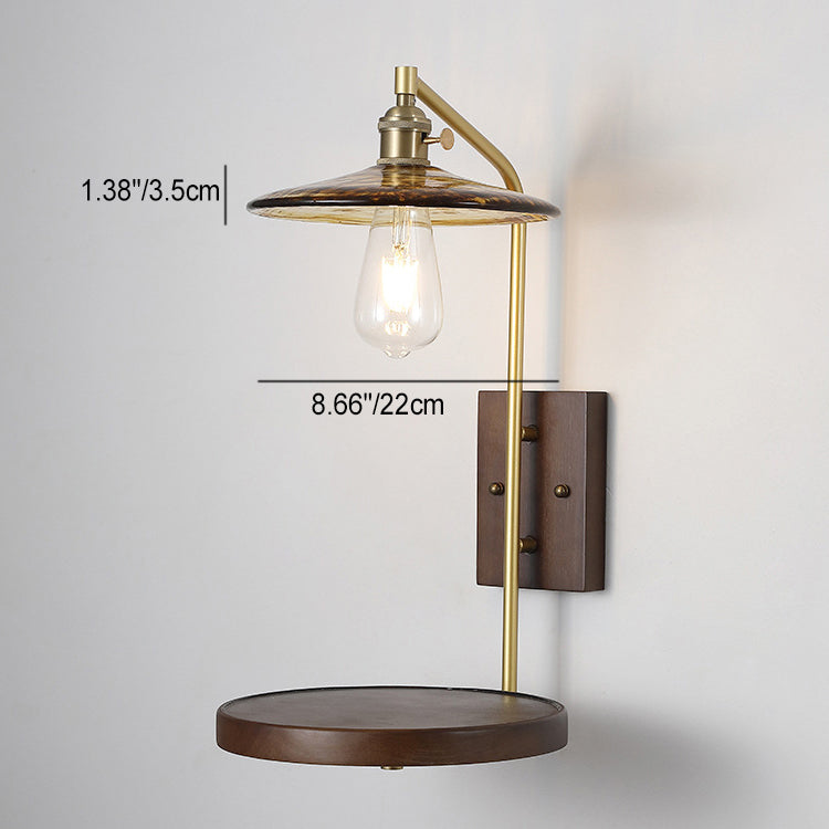 Contemporary Nordic Flying Saucer Rubberwood Iron Glass 1-Light Wall Sconce Lamp For Bedroom