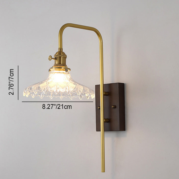 Applique murale contemporaine nordique en bois de caoutchouc et verre avec 1 lumière pour chambre 